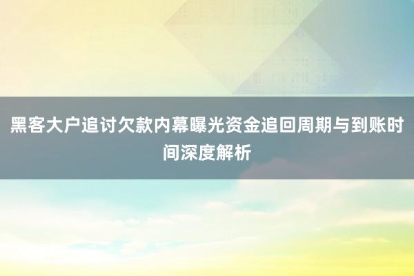 黑客大户追讨欠款内幕曝光资金追回周期与到账时间深度解析