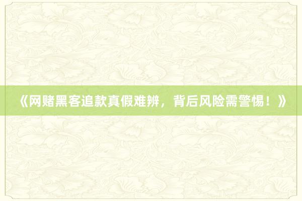 《网赌黑客追款真假难辨，背后风险需警惕！》